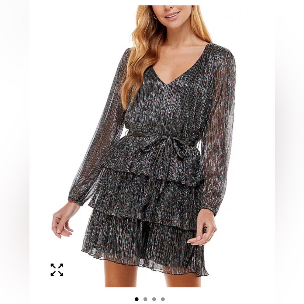 City Studio Black Rainbow Metallic Tiered Ruffle Dress Size S